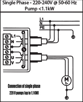 Electrical wiring diagram for a single phase water pump motor connection
