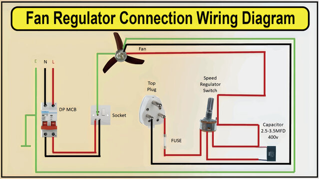 Electrical wiring diagram for a ceiling fan and light switch setup