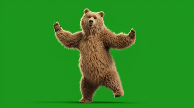 Realistic dancing bear performing moves on green screen