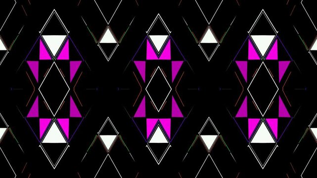 Seamless Geometric Pattern with Abstract Pink and White Triangles on Dark Background