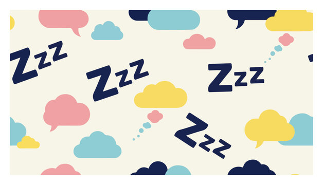 Sleeping concept pattern with Zzz text and colorful dream clouds on a cream background