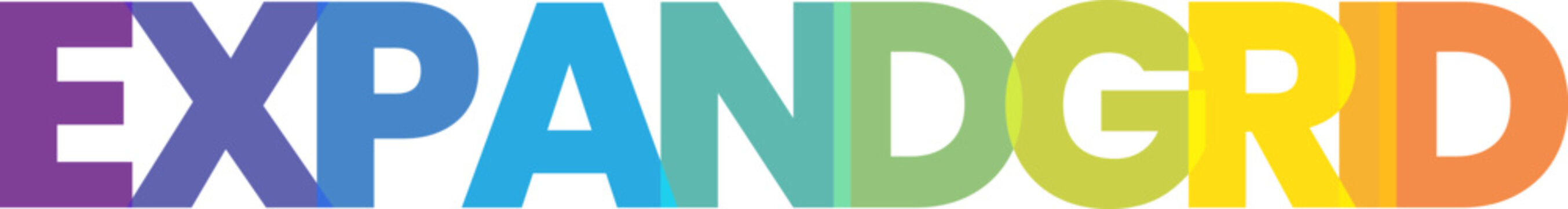 A striking EXPANDGRID logo with each letter displaying a beautiful array of bright rainbow colors
