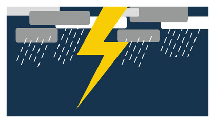 lightning bolt striking from storm clouds with rain on dark background © Anna