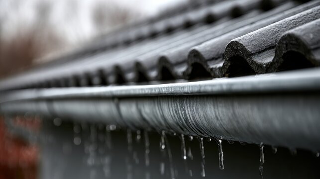 Icicles hanging from a gutter on a house roof