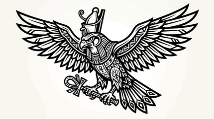 Obraz premium Ancient Egyptian Horus Falcon God With Ankh Symbol, Vector Illustration