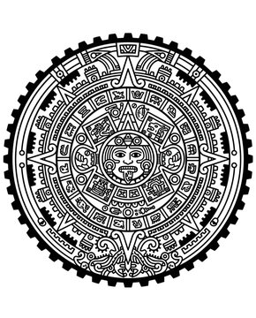 Aztec Sun Stone Calendar Illustration - Ancient Mexican Symbol