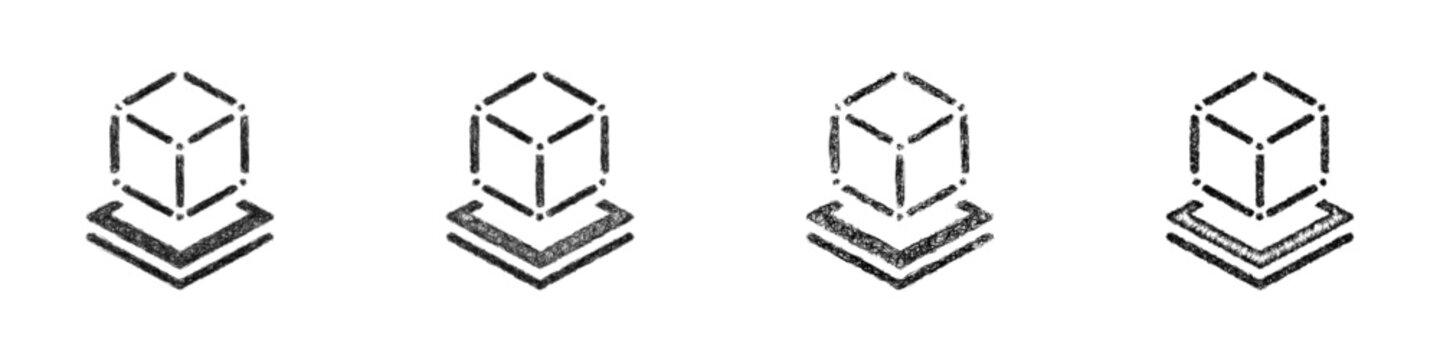 Sketch black and white 3d printing services company logo design set
