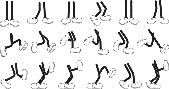 Cartoon character legs in various running motion poses sequence