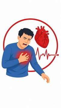 Man Having Heart Attack and Clutching Chest Pain, Medical Vector Illustration of Cardiac Arrest and Heart Disease