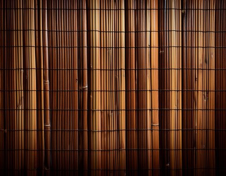 bamboo wall texture showcasing a rich brown linear pattern with vertical bamboo stalks arranged closely together against a dark backdrop