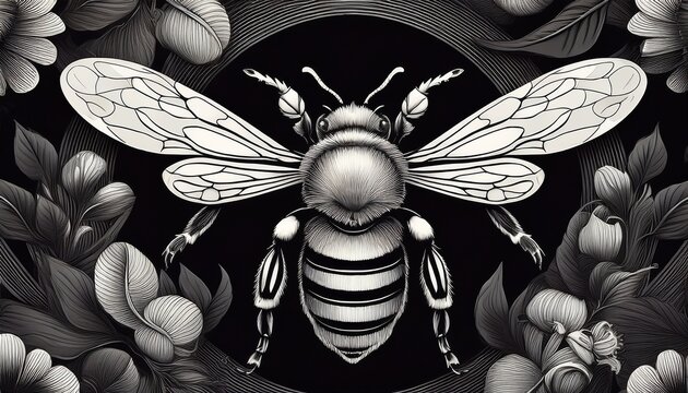 intricate black and white bee pattern creating a seamless background texture for diverse design applications bee patterns