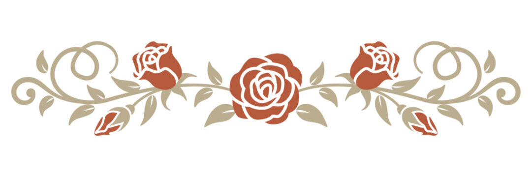 Rose Floral Horizontal Border Divider Illustration
