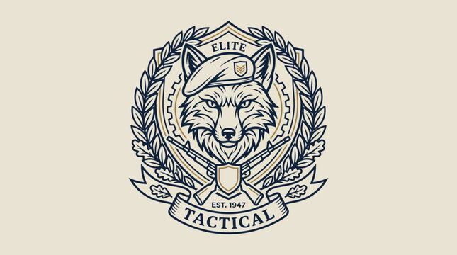 Elite Tactical Fox Emblem with Rifles and Laurel Wreath