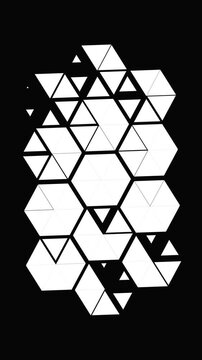 Floating White Geometric Hexagons And Triangles On Black Background Motion Graphics
