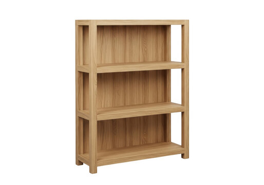 Light wooden three shelf bookcase isolated
