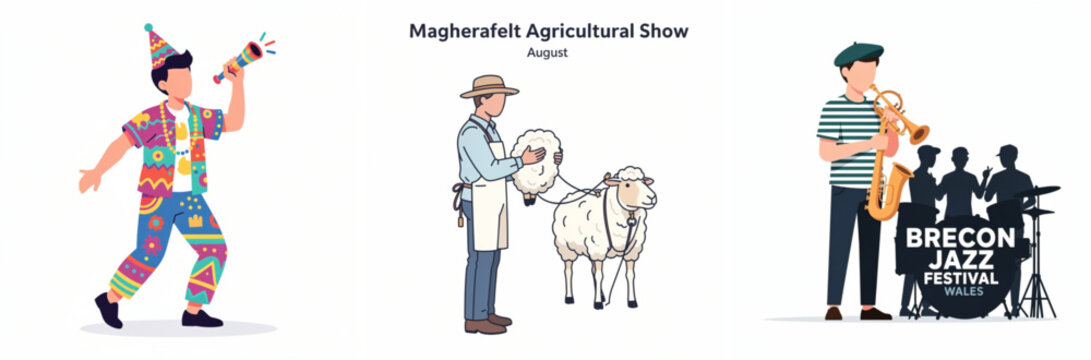 Magherafelt Agricultural Show and Brecon Jazz Festival celebration illustration