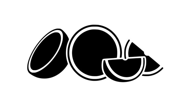 Melon fruit icon with whole half and slices vector illustration