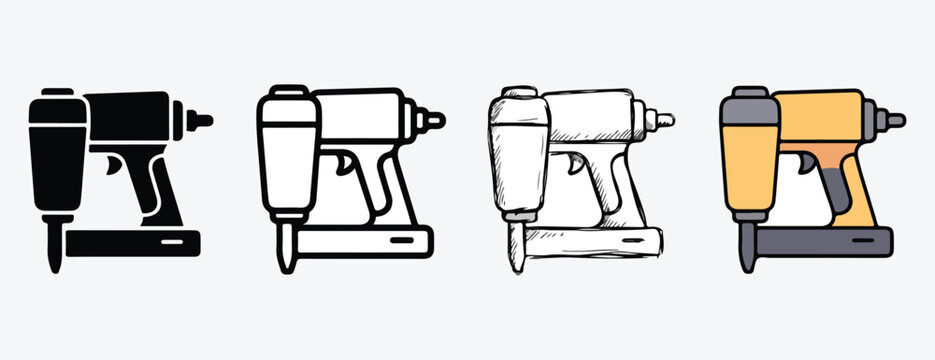 Four different styles of electric drills for construction and DIY projects  various drill designs
