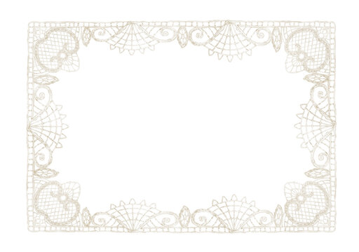 Watercolor rectangular Lace Frame. Illustration of baroque beige Template for wedding invitations, certificates, feminine stationery. Vintage border for delicate greeting cards.