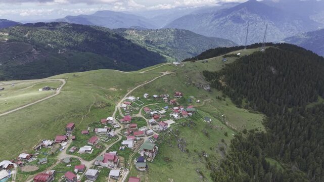 Cinematic Drone Footage of Gito Plateau in Camlihemsin Rize Turkey Above the Clouds with Misty Mountains and Green Highlands