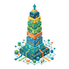 Fototapeta premium Data Tower Growth Chart Infographic Isometric