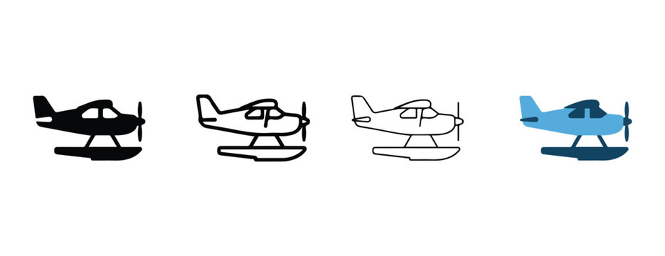 small airplanes in different colors and line styles for graphic design and icons  various aviation symbols