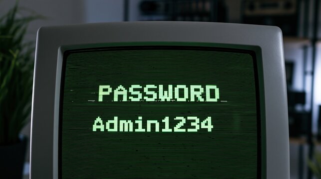 Green text shows admin password login attempt on retro crt display device