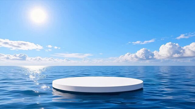 Floating white platform in ocean