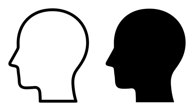 Silhouettes of two human heads side by side, one outlined and one solid black on transparent background