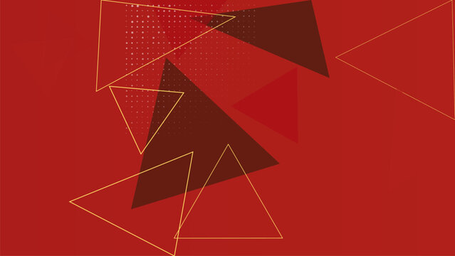 Geometric shapes, abstract triangles, red background, gold lines, vector graphics