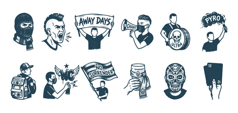 Soccer Ultra and Football Fan Subculture Illustration Set