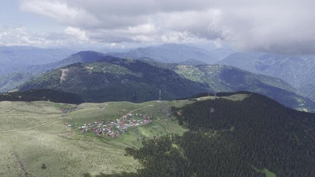 Cinematic Drone Footage of Gito Plateau in Camlihemsin Rize Turkey Above the Clouds with Misty Mountains and Green Highlands