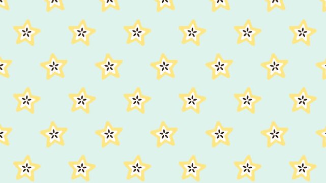 Flat vector starfruit tropical fruit slice seamless loop pattern background
