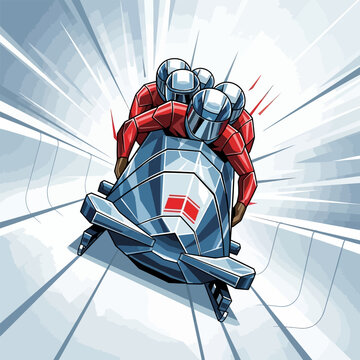 Sleek futuristic bobsled with two athletes racing