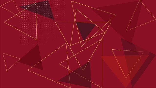 Geometric triangle patterns, red abstract backgrounds, gold line art, modern vector designs