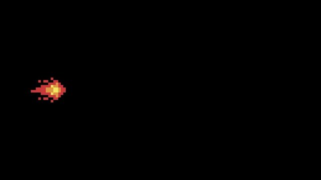 Pixel Art Fire Arrow Shot Explosion Effect Animation. Shaped like an arrow with a powerful impact effect. Ideal as a game VFX asset for RPG, platformer, arcade, fantasy, shooter, and action games.