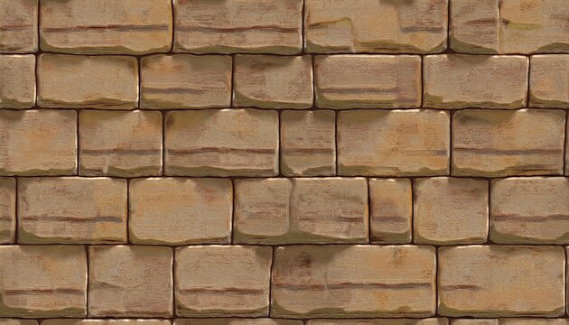 seamless old sandstone brick wall background texture tileable antique vintage stone blocks or tiles surface pattern rustic cottagecore wallpaper or backdrop high resolution 3d rendering