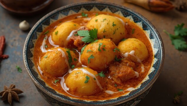 bowl of dum aloo curry