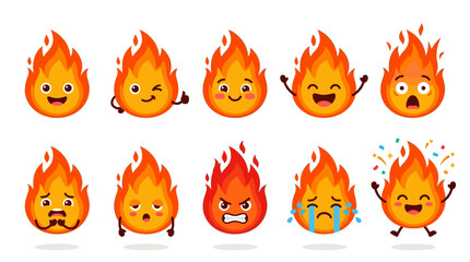 Flames depict various emotions through facial expressions and body language in an illustration. © OSTI