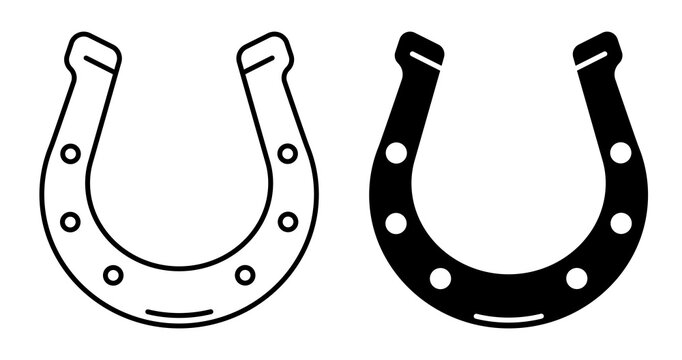 Linear icon. Horseshoe for good luck in games and business. Simple black and white icon isolated on a white background