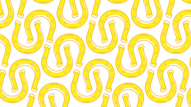 Golden horseshoes arranged in a geometric pattern. Vector luck and fortune background
