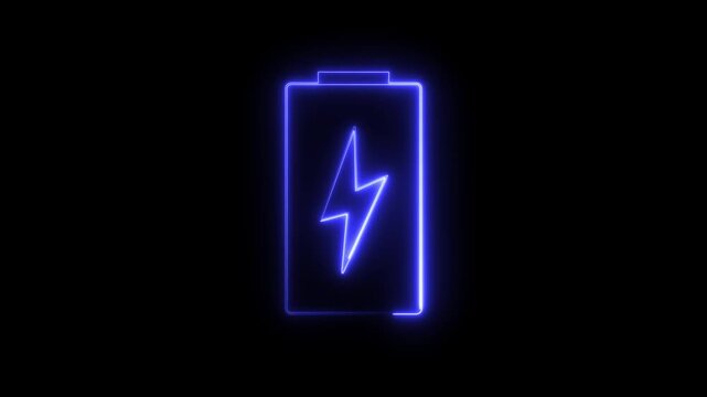 neon battery icon. glowing Battery Status Sign. neon charger icons.Battery With A Bolt Symbol blue gradient vector.