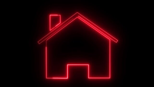 A glowing blue neon outline of a house against a blac. page button. Navigation symbol. Glowing graphic design. Brick wall. Vector.