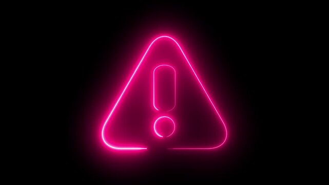 Vector Illustration Neon Glowing Warning Sign. Realistic night signboard. Night bright advertising. Vector illustration.