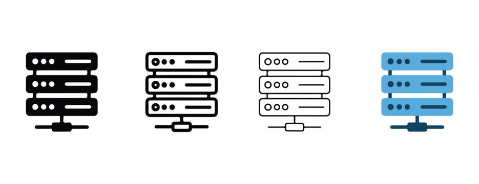 Server computer icon set in different colors and styles for web and application design  various server computer icons in black white and blue