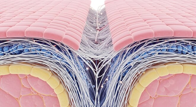 Anatomical illustration of a human spine with nerve endings and vertebrae