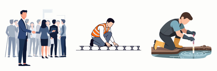 Fototapeta premium Professional Networking, Construction Worker, Plumbing Maintenance Triptych
