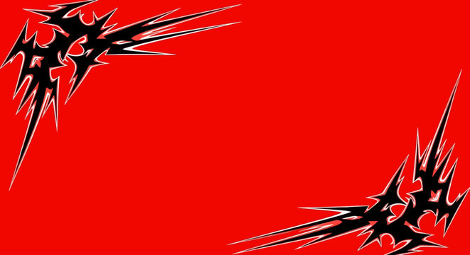 Abstract red background with black cyber sigilism tribal spike corner border decorations
