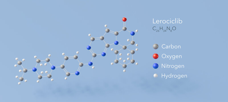 lerociclib molecule, molecular structure, antitumor agent 3d model, Structural Chemical Formula and Atoms with Color Coding