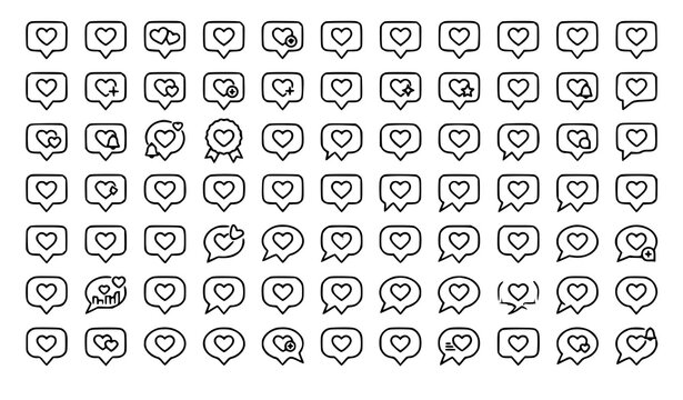 Modern Social Media Heart Collection with Like Chat Bubble and Favorite Vector Icons